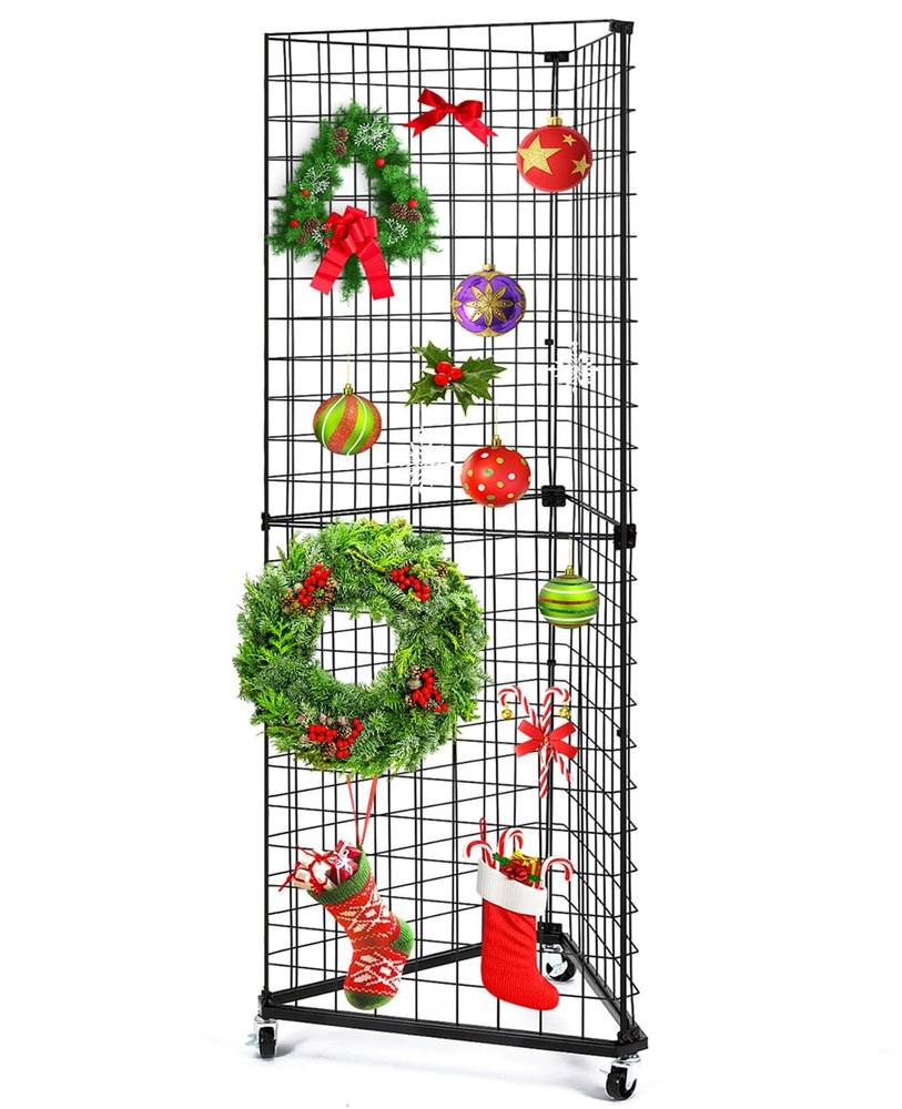 GADFISH Triangular Gridwall Panel Display Stand, 24" x 20.87" x 68", Black