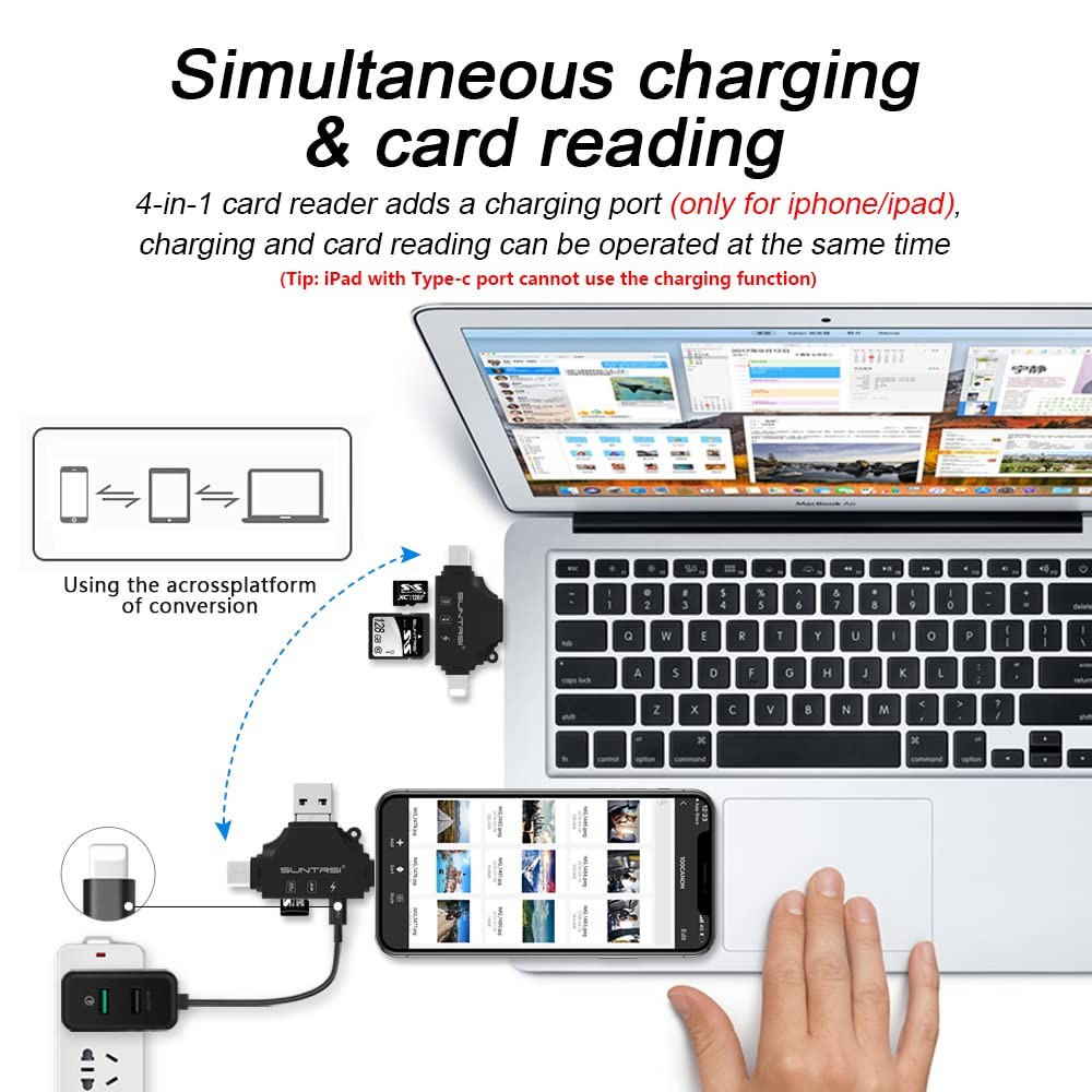 4 in 1 SD Card Reader for iPhone ipad Android Mac PC Camera,Micro black
