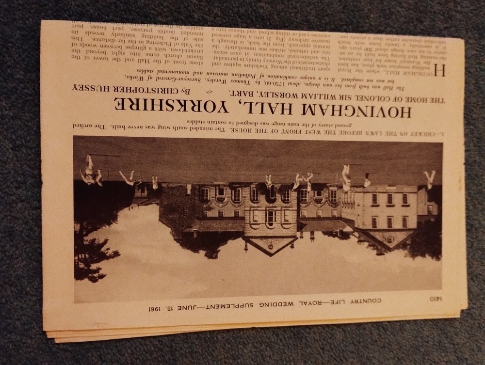 A2n  Ephemera 1961 Article Hovingham Hall
