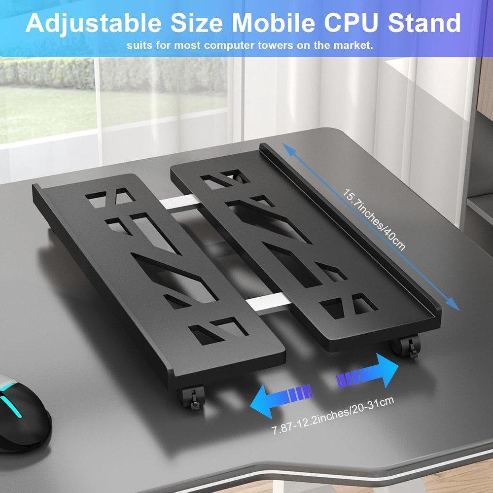 Mobile CPU Stand, Rolling Stand Adjustable Computer Cart Black