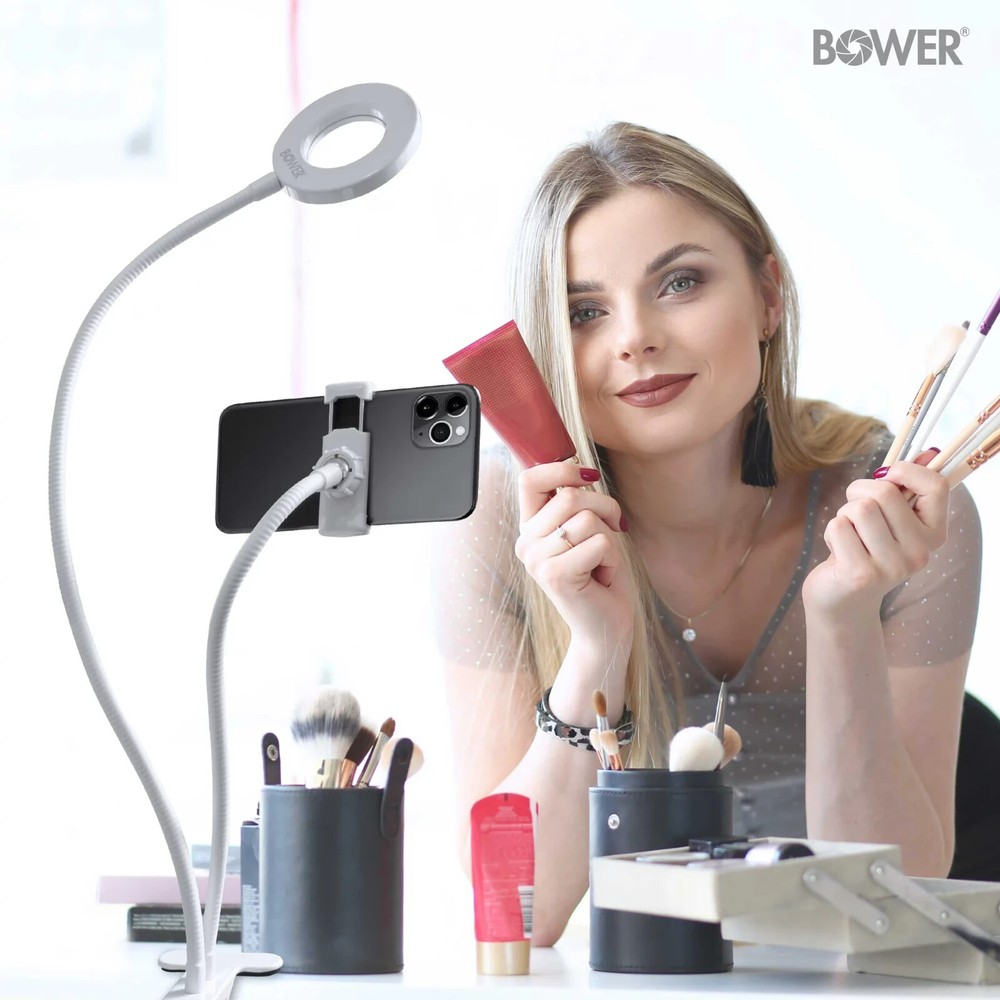 Bower 24-Inch Flexible LED Ring Light Desk clip - Multiple Brightness Settings