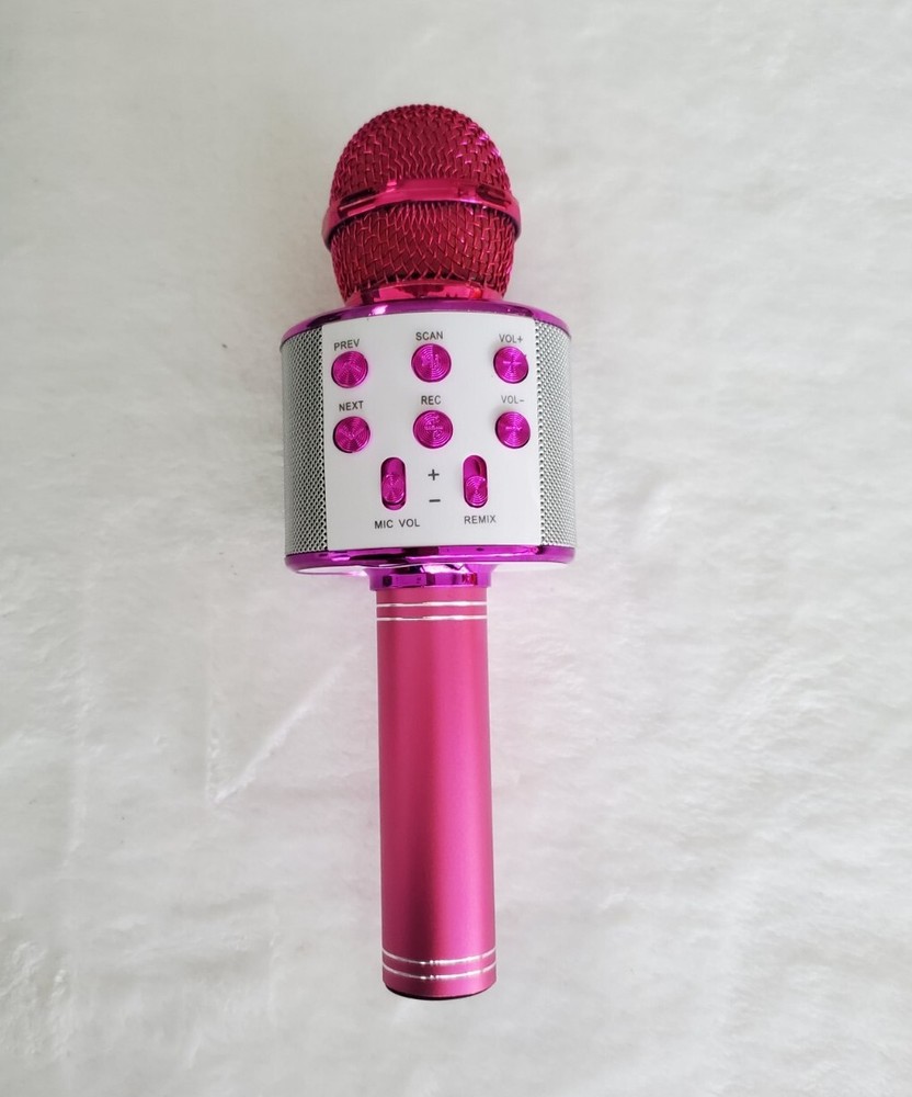 Pink Karaoke Microphone Wireless And Bluetooth With LED Lightning