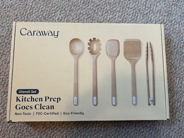 New in Box Caraway Wooden Utensil Set - 5 Piece Cooking Utensil Set