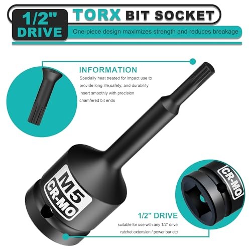 1/2" Drive M5 XZN Bit Socket, Triple Square Spline Bit Socket, CR 1/2" M5 Deep