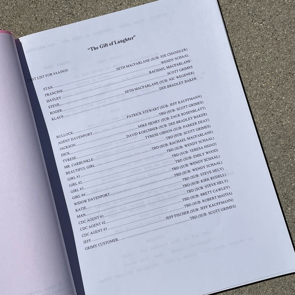 American Dad Dee Bradley Baker 2015 Original Production Used Table Draft Script