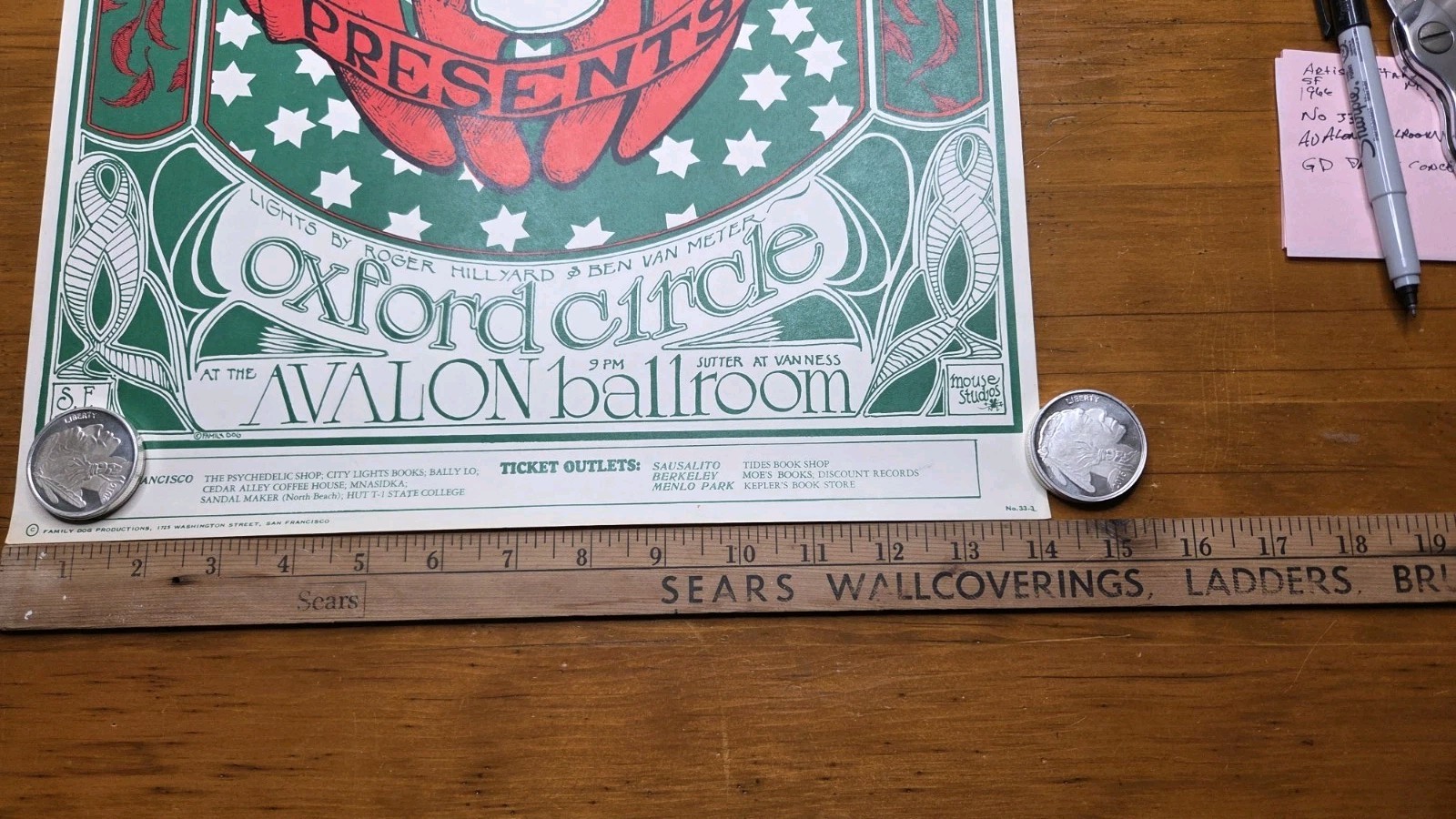 RARE 1966 GRATEFUL DEAD CONCERT POSTER FD-33-3 AVALON EXCELLENT COND.