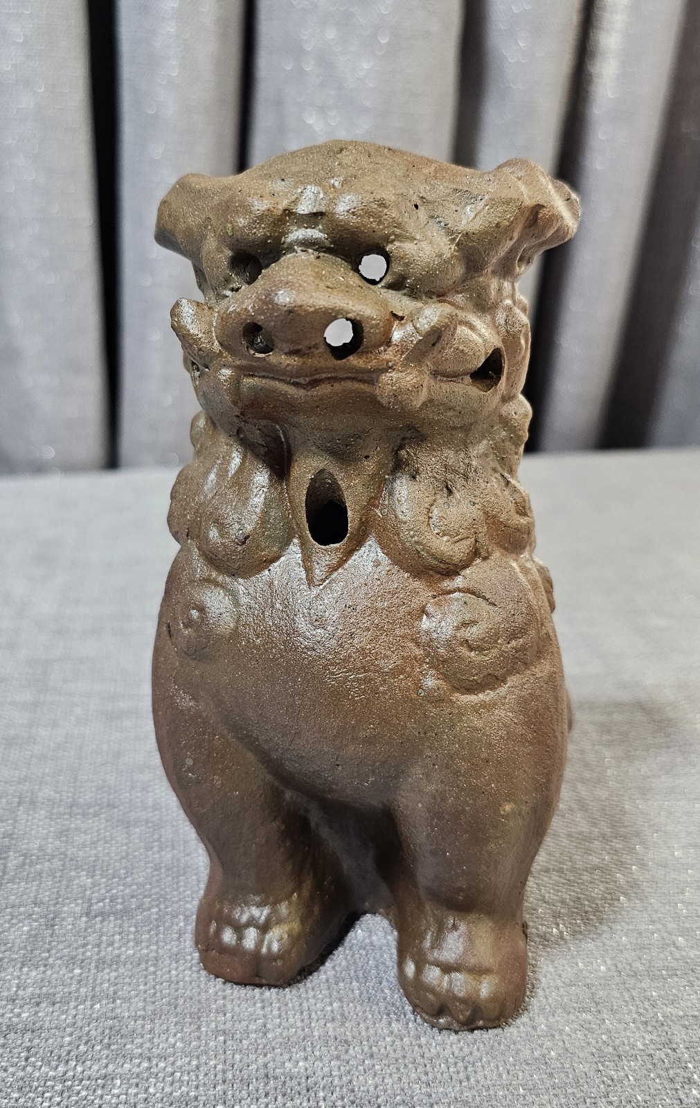 Japanese Ceramic Foo Dog Incense Burner Shisa Lion Figurine Feng Shui Decor 6"