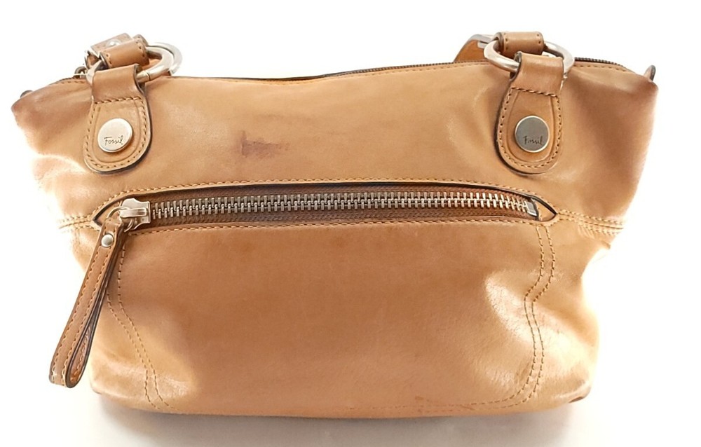 Fossil Shoulder Handbag Tan Leather Distressed Floppy