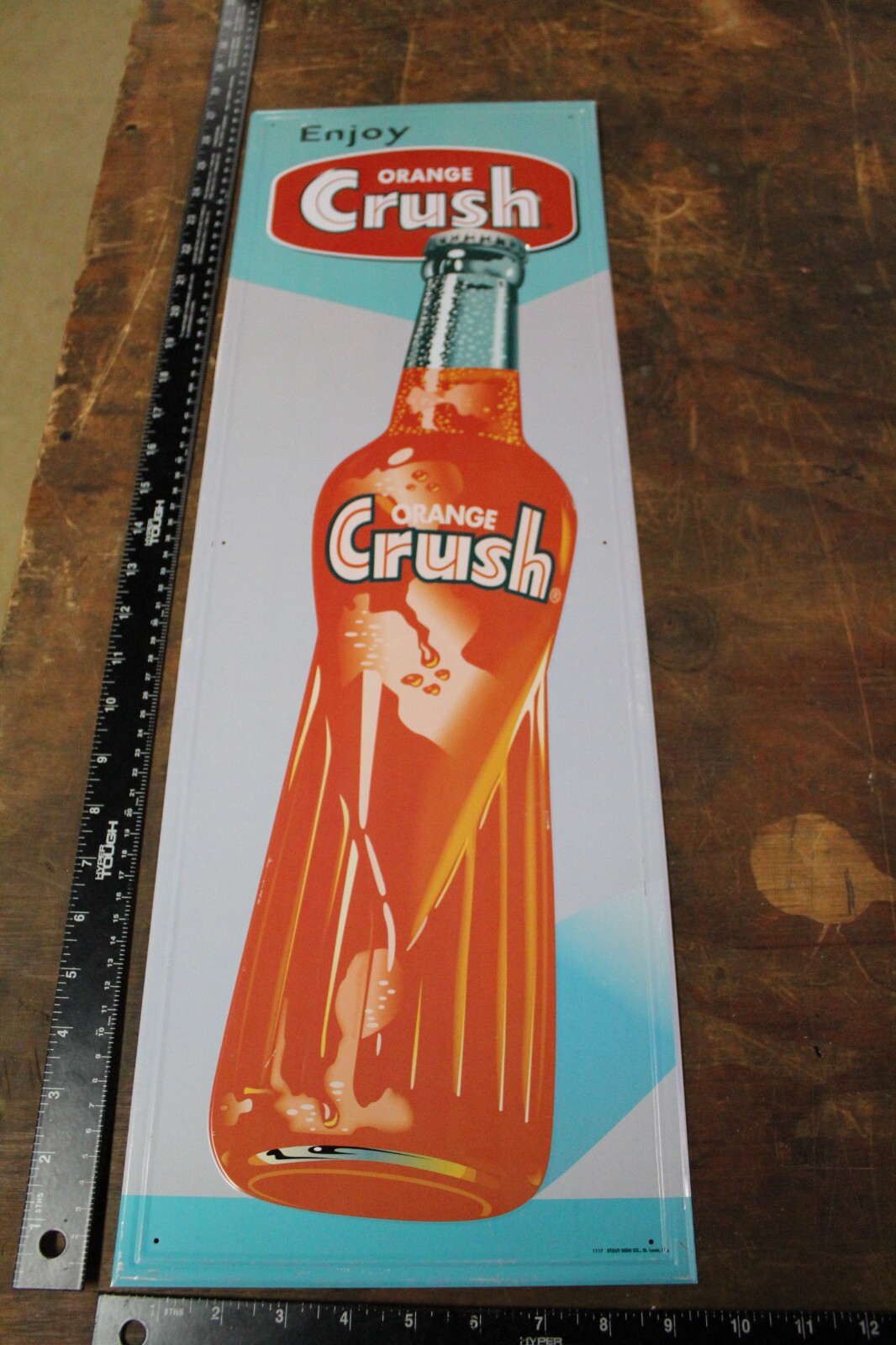 RARE ENJOY ORANGE CRUSH SODA POP VERTICAL EMBOSSED METAL SIGN BOTTLE STORE GAS