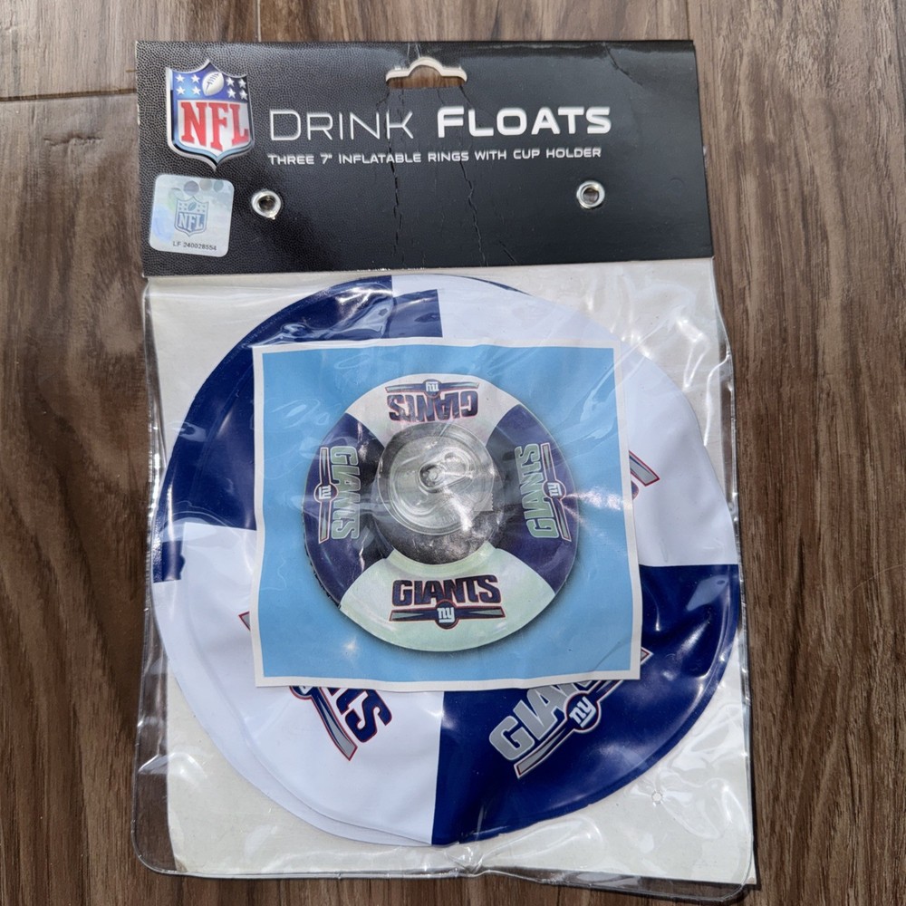 New New York Giants Drink Float Three 7” Inflatable Rings With Cup Holder
