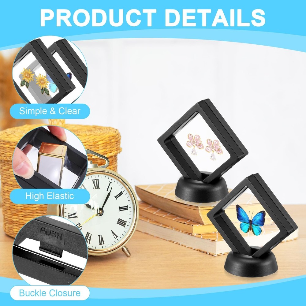 30Pcs Floating Display Case, 3D Floating Frame Display Case with Stand - Clea...