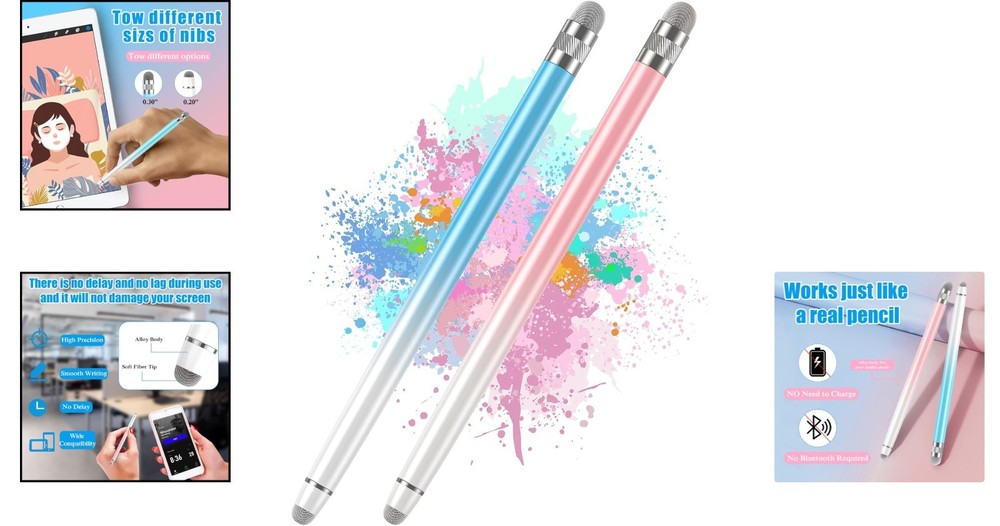 Versatile 2-Pack Stylus Pens for iPhone, iPad & Android - Scratch-Free Design