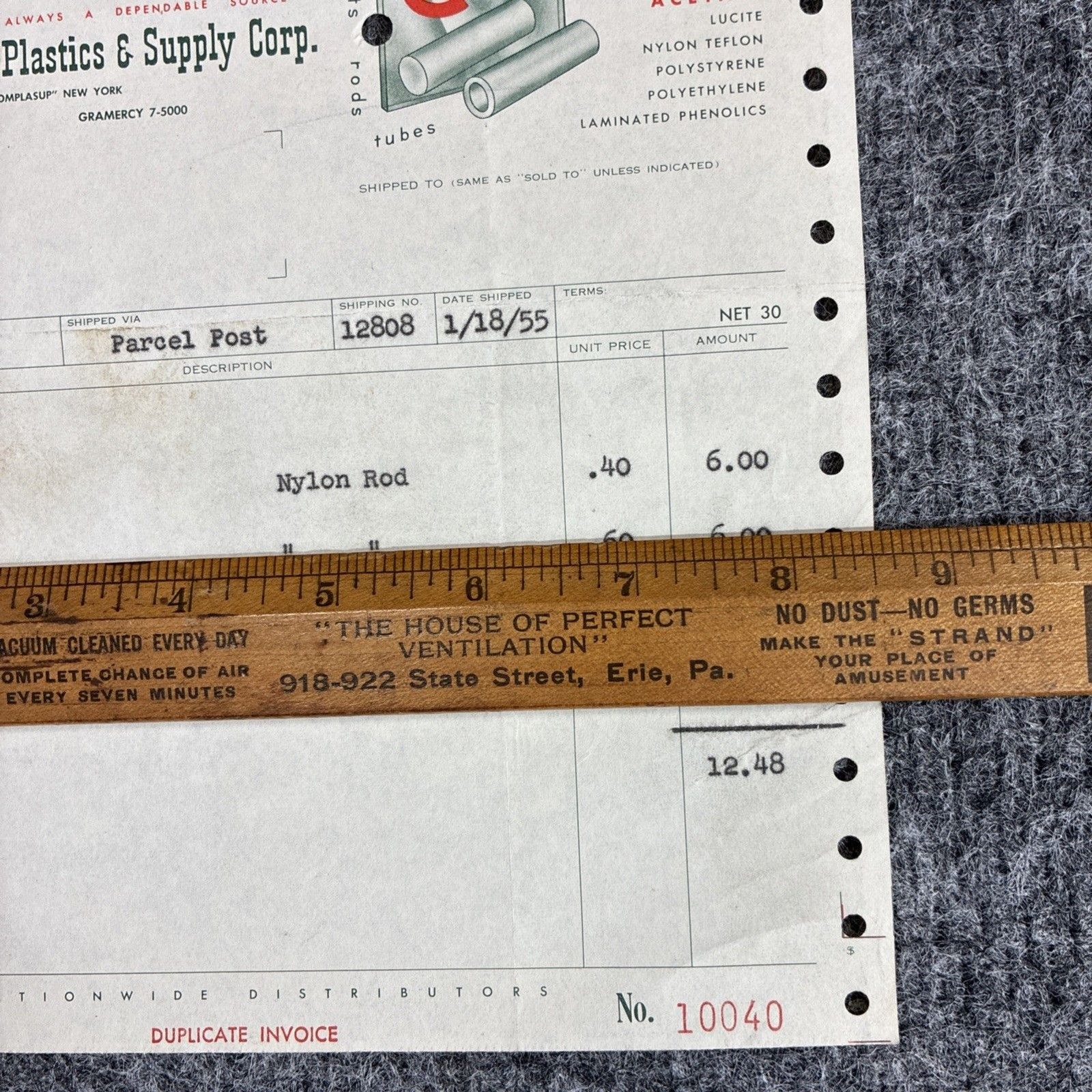 1955 & 1967 Commercial Plastics Invoices to M Marsh & Son Cigar Co Wheeling WV