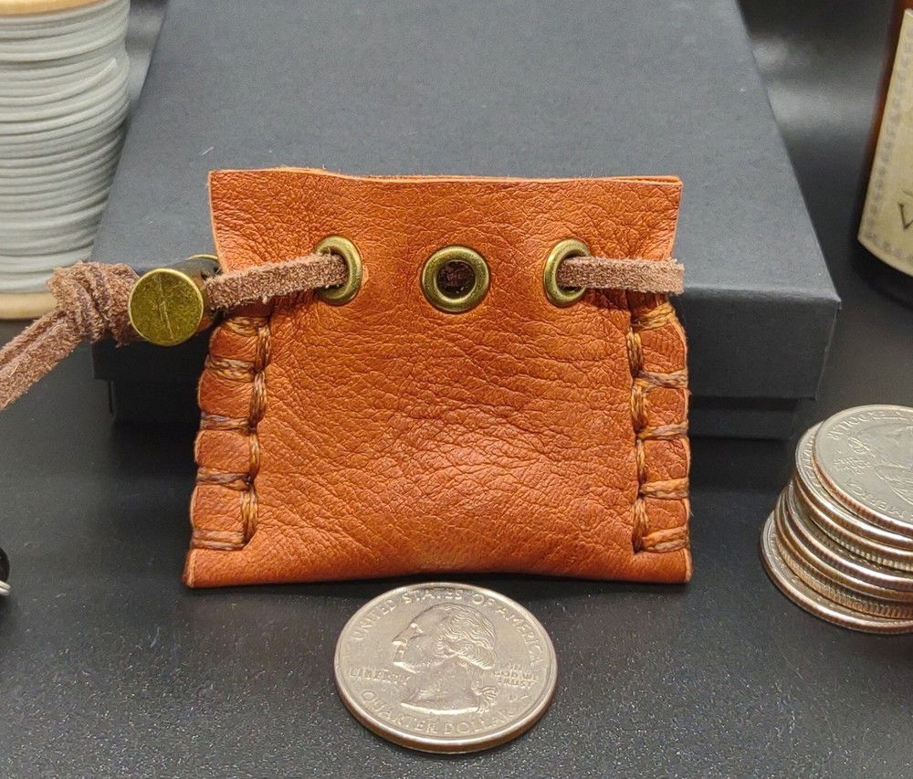 TINY Deerskin Leather Drawstring Pouch for rings, earrings, coins.