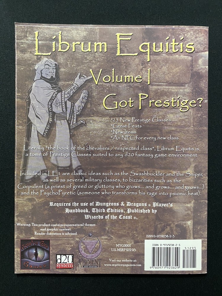 Librum Equitis Volume 1 d20 System Book Unused