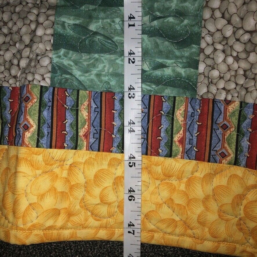 Handmade Patchwork Lap Quilt 34"x47" Multicolor Fish Pebbles Aztec Geometric EUC