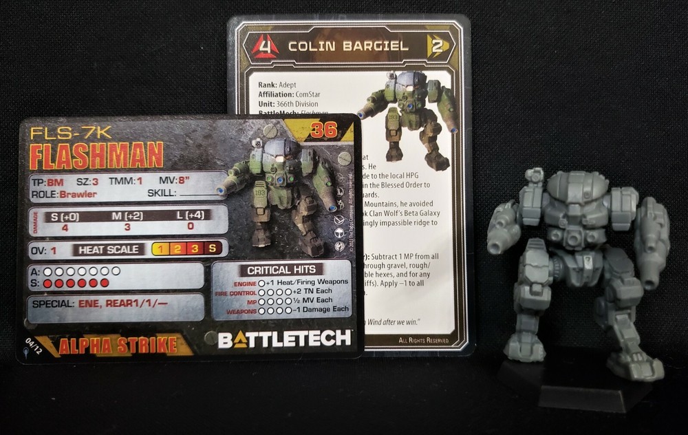 Battletech Flashman Mech + Pilot Cards Alpha Strike Comstar Battle II Catalyst