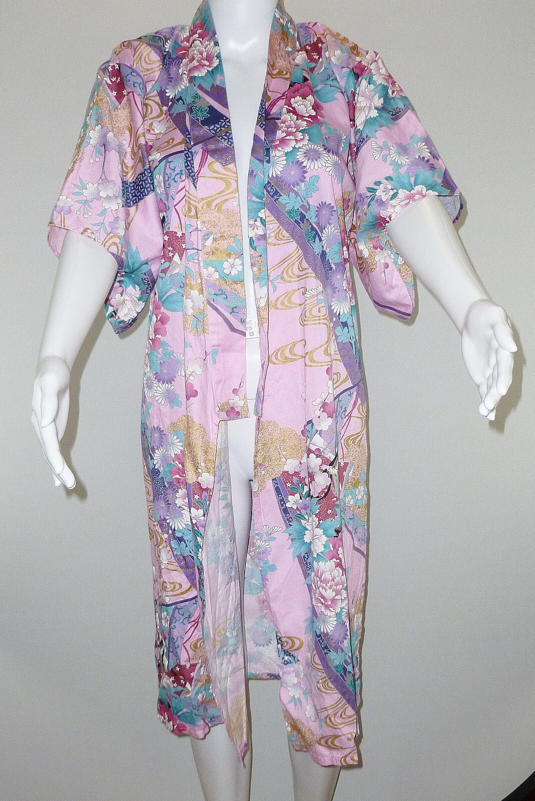 Sakurai Shoji Size S Kimono Made in Japan Floral Pink Blue Cotton