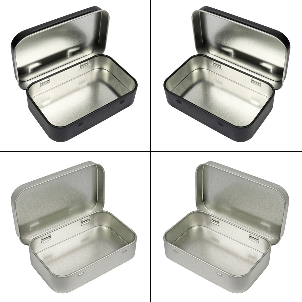 Metal Rectangular Empty Hinged Tins Box Containers 3.75 x 2.45 x 0.8 Inch Silver