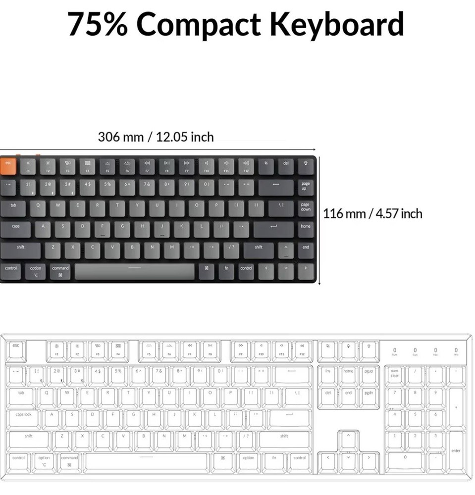 Keychron K3 Version 2 84 Keys,Brown Switch, Ultra-Slim Wireless Bluetooth/Wired