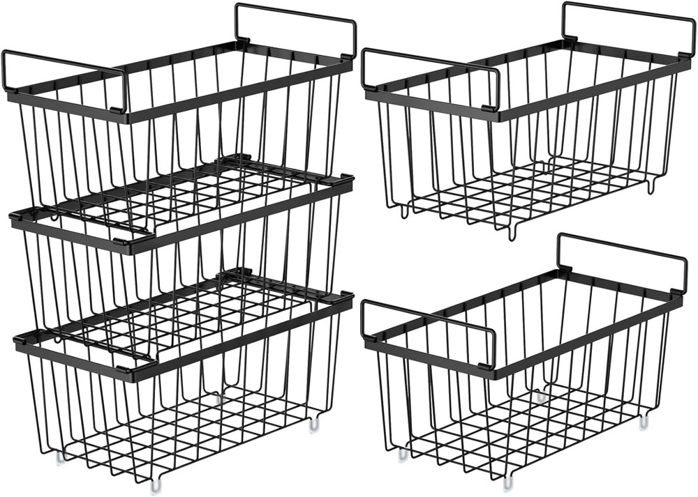 Deep Freezer Organizer Bins, 5 Pack Chest Freezer Baskets for 7 Cu.Ft, Stackable