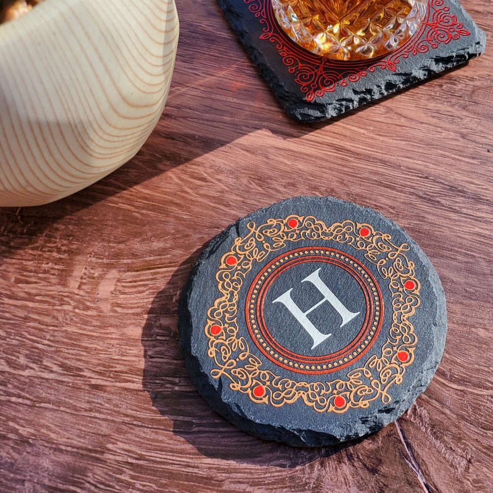 Custom Made Monogram Personalized Slate Stone Drink Coasters SLCCT