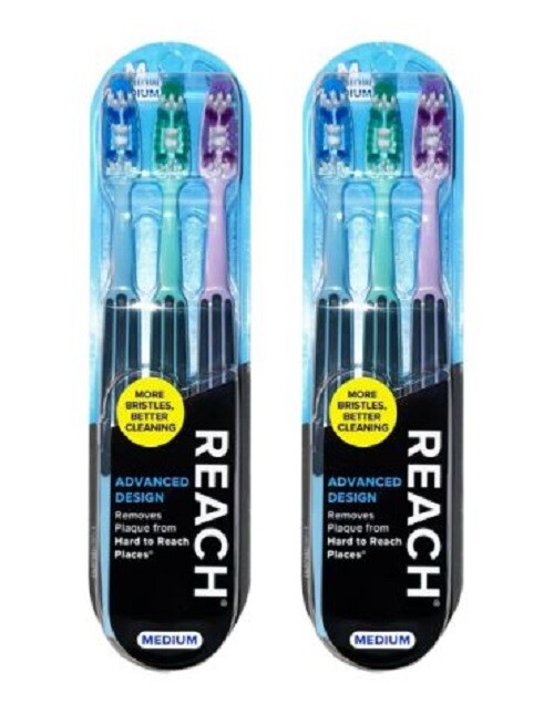 2 Pack Reach Advance Design Medium 3-Count Toothbrush (Total 6 Toothbrushes)