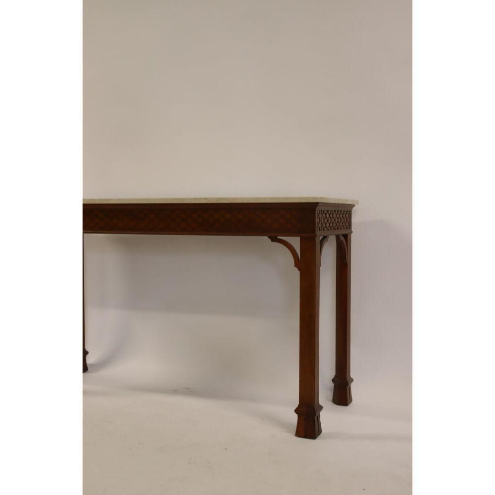 Baker Williamsburg Mahogany Chinese Chippendale Console Table Sofa Table Marble