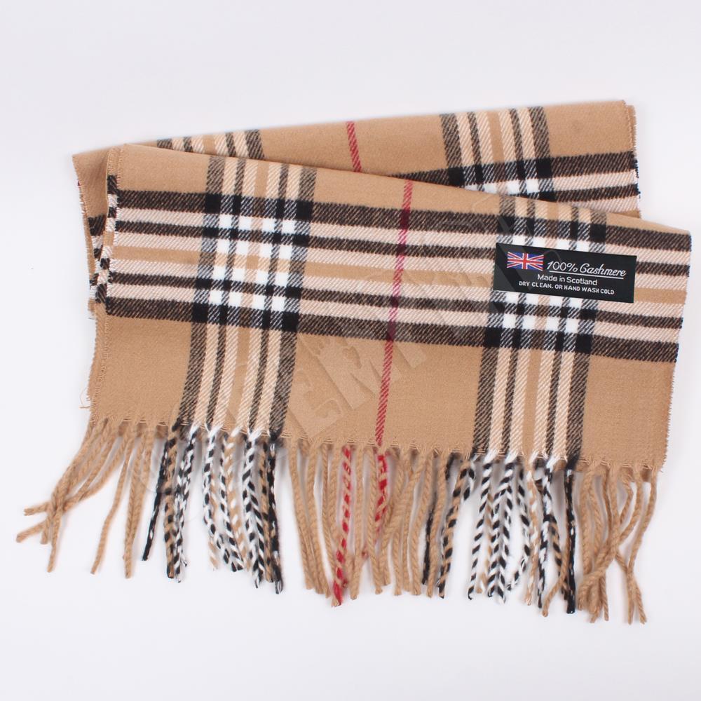 Men's 100% CASHMERE Scarf Camel tartan Plaid Stripe Design Soft