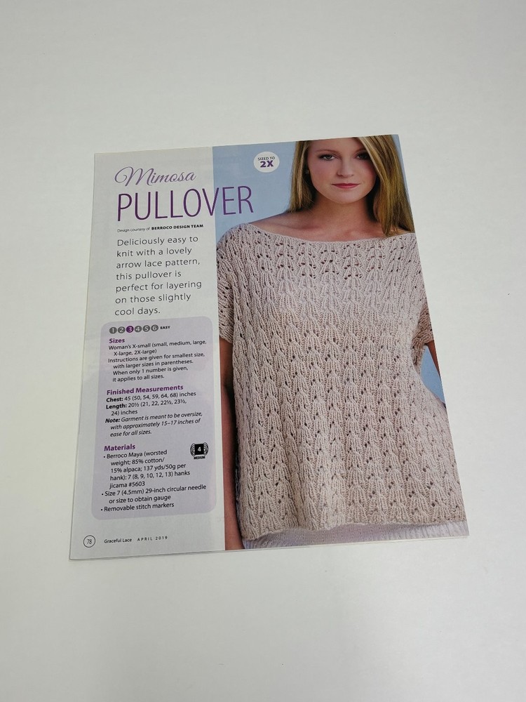Mimosa Pullover Sweater Knitting Pattern Sheet Magazine Pages
