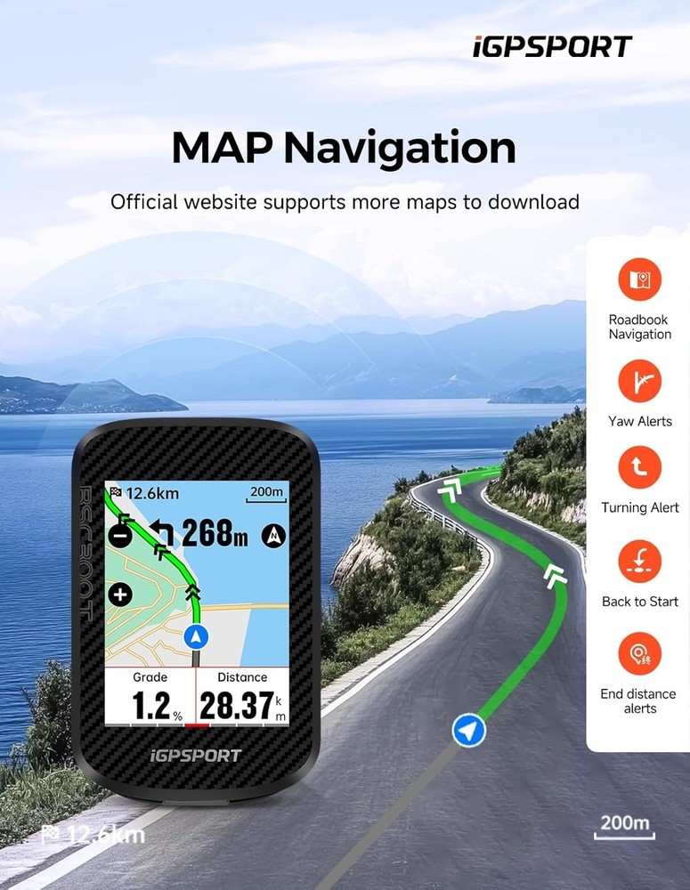 Wireless Bike Computer GPS, Touchscreen Offline MAP Navigation Off Course War...
