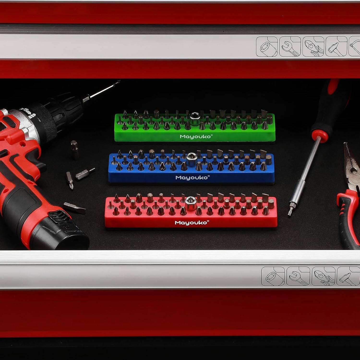 3PCS 1/4" Magnetic Hex Bit Holder Rack Organizer 129 Holes 1/4" Drill Bit Holder