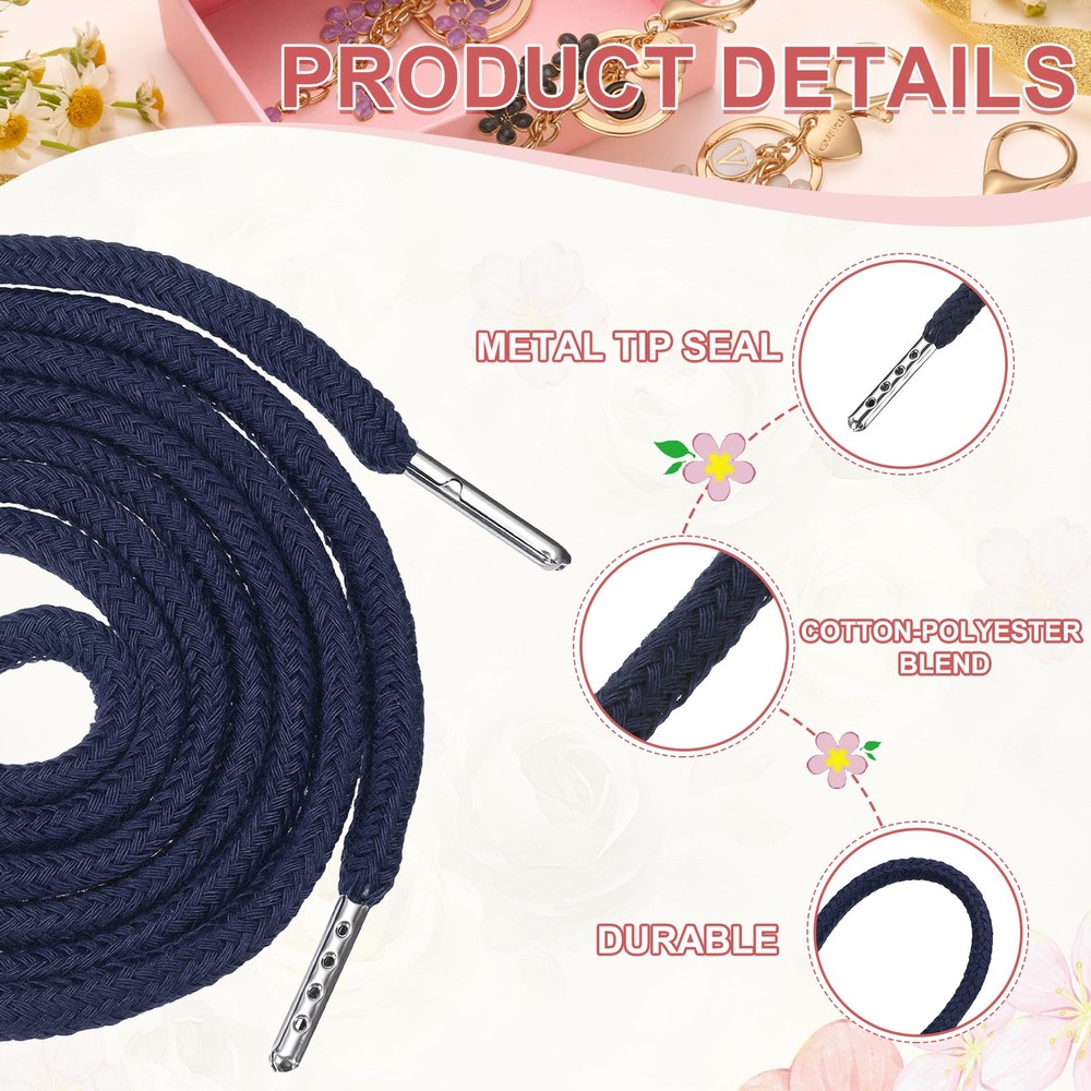 2 Pcs Hoodie Strings Drawstring Cords with Easy Threader (Navy Blue)