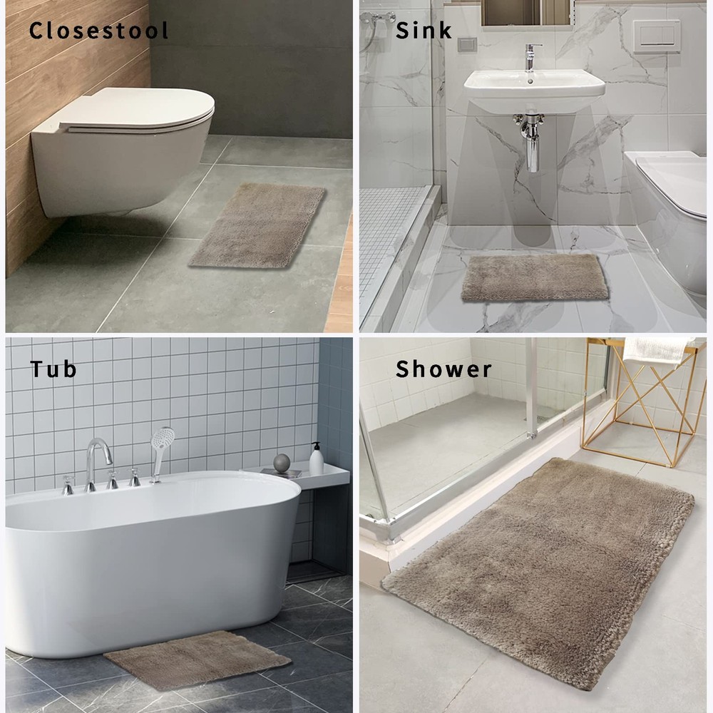 Bath Mat 17x24 In,Absorbent Microfiber,Rubber Backing,for Bathroom Kitchen,Beige