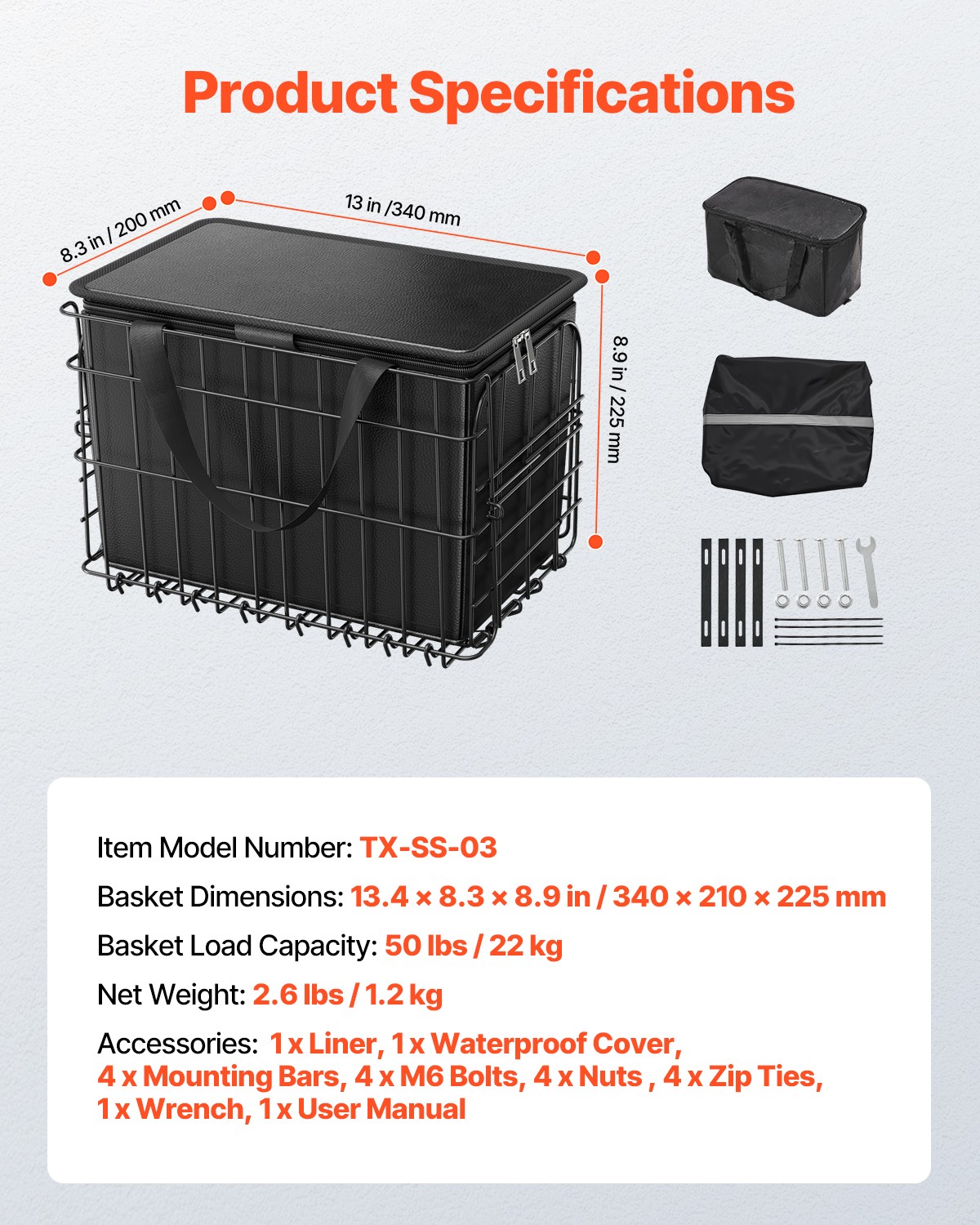 Rear Bike Basket Folding Bicycle Basket Cargo Net Liner Waterproof Cover