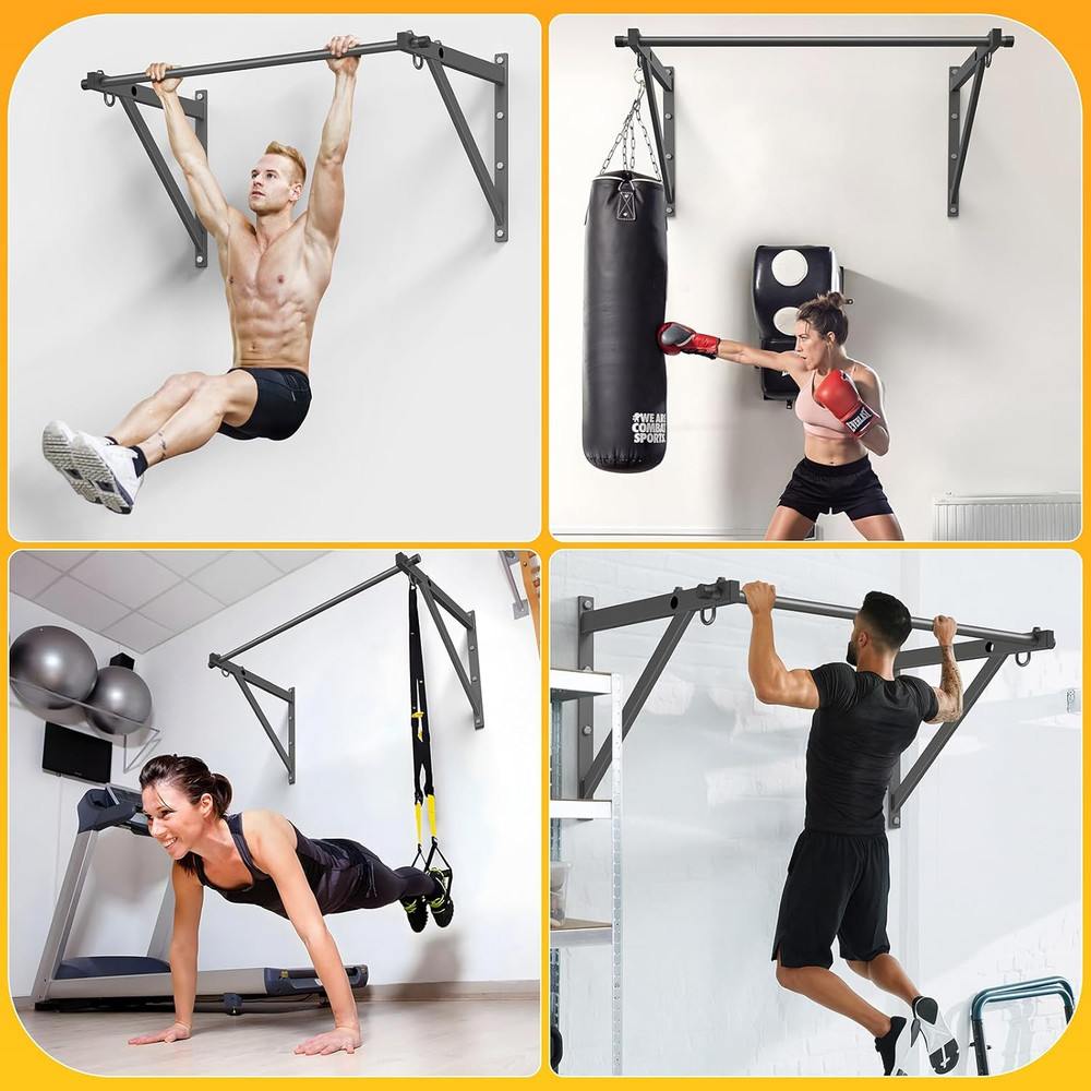 Wall Mounted Pull up Bar, Adjustable Depth 51" Chin up Bar, Strength Training Pu