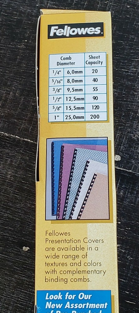 Fellowes 1/4" Plastic Binding Combs Hunter 25 Per Box 20 Sheets Cap 52344 NOS
