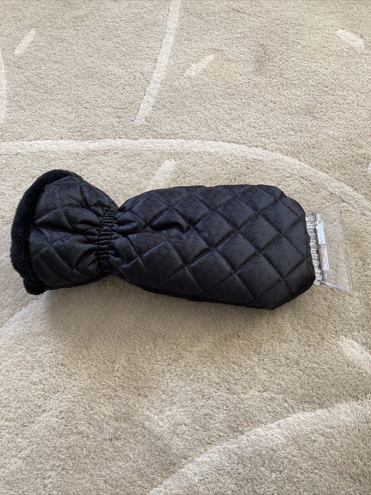 HANDHELD ICE SCRAPER MITT BLACK FUR LINED NWOT