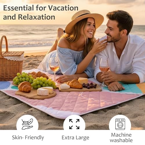 Extra Large Waterproof Picnic Blankets 3 Layer, Sandproof and Abstract Red