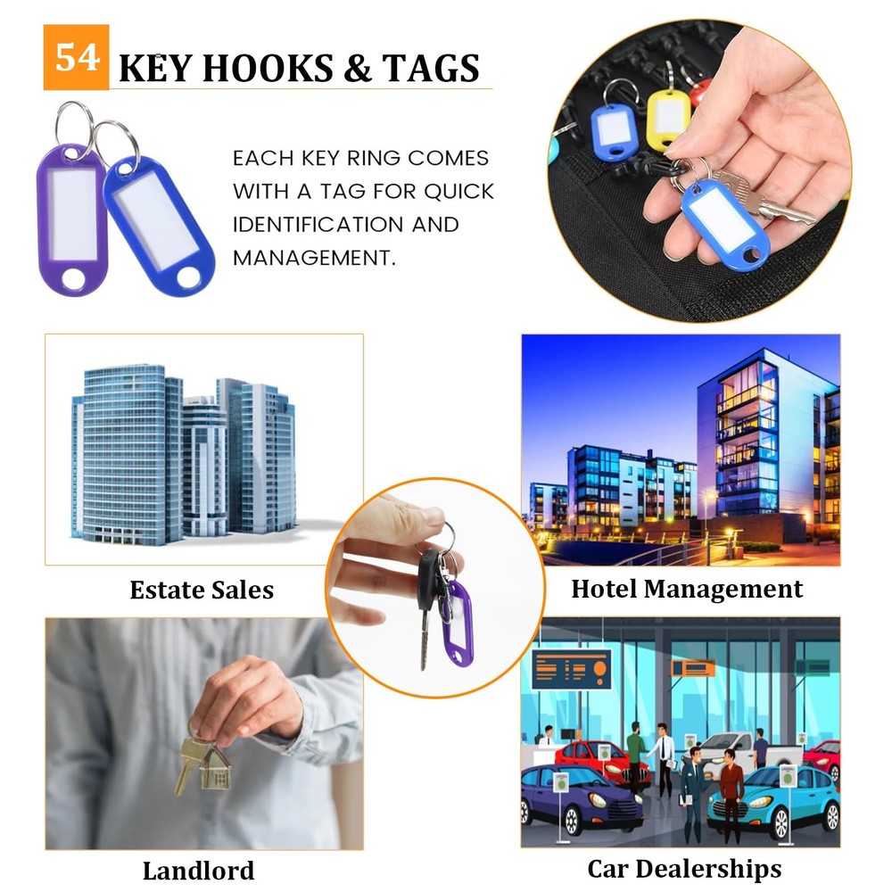 54 Key Portable Key Organizer, Handle, Fireproof, Waterproof Case, Tags