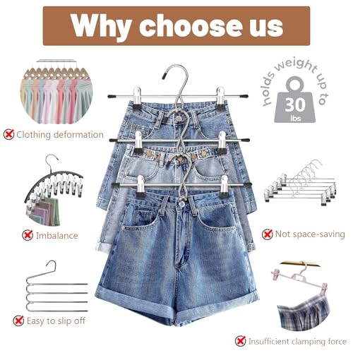 Pants Hangers Space Saving,Stackable Skirt Hangers with Clips, Hanging 8pack