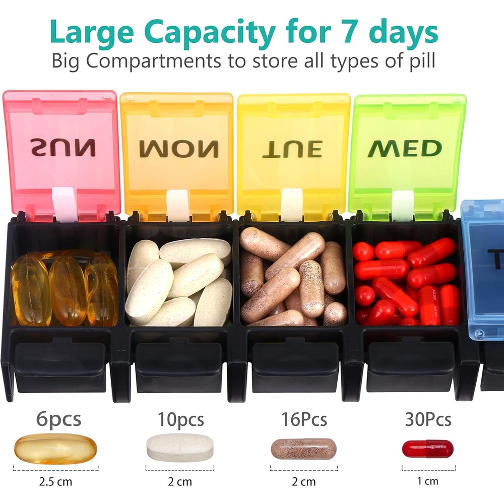 Fullicon Weekly Pill Box Organizer, 7 Day Tablet Boxes for Multicolor