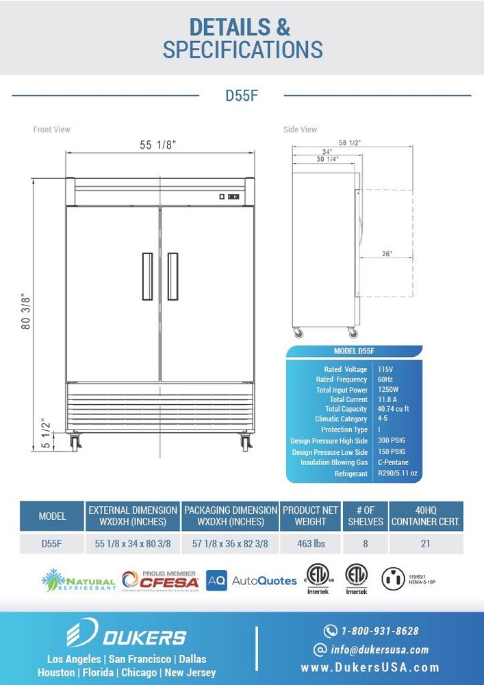 DUKERS D55F, Bottom Mount 2-Door FREEZER