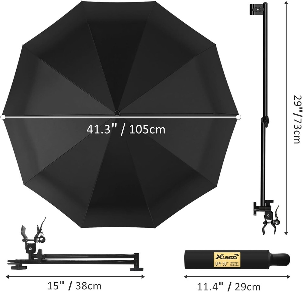 UPF 50+ Beach Umbrella with Adjustable Universal Clamp