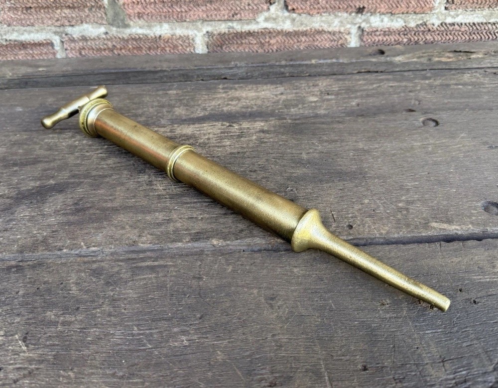 Antique 16” Solid Brass Fire Place Smoking Pump Fireside Accessory Vintage Tool
