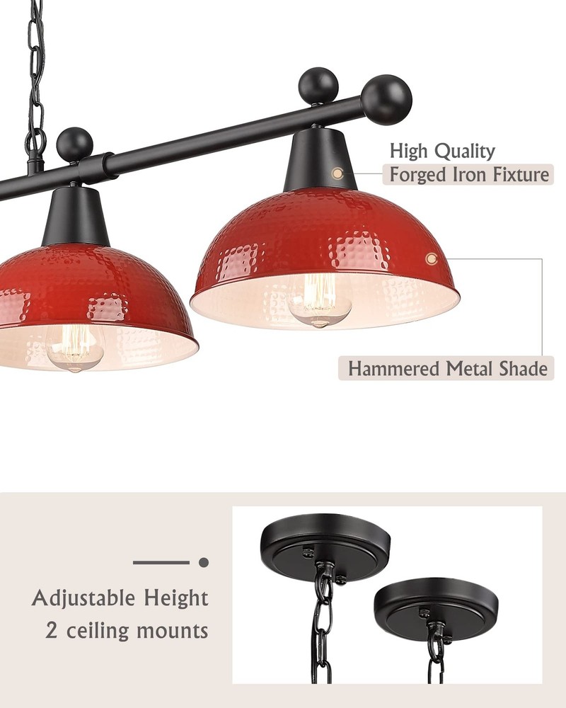 48 Billiard Light, Black Pool Table Light for 7ft/8ft Table, 4-Light Kitchen Isl