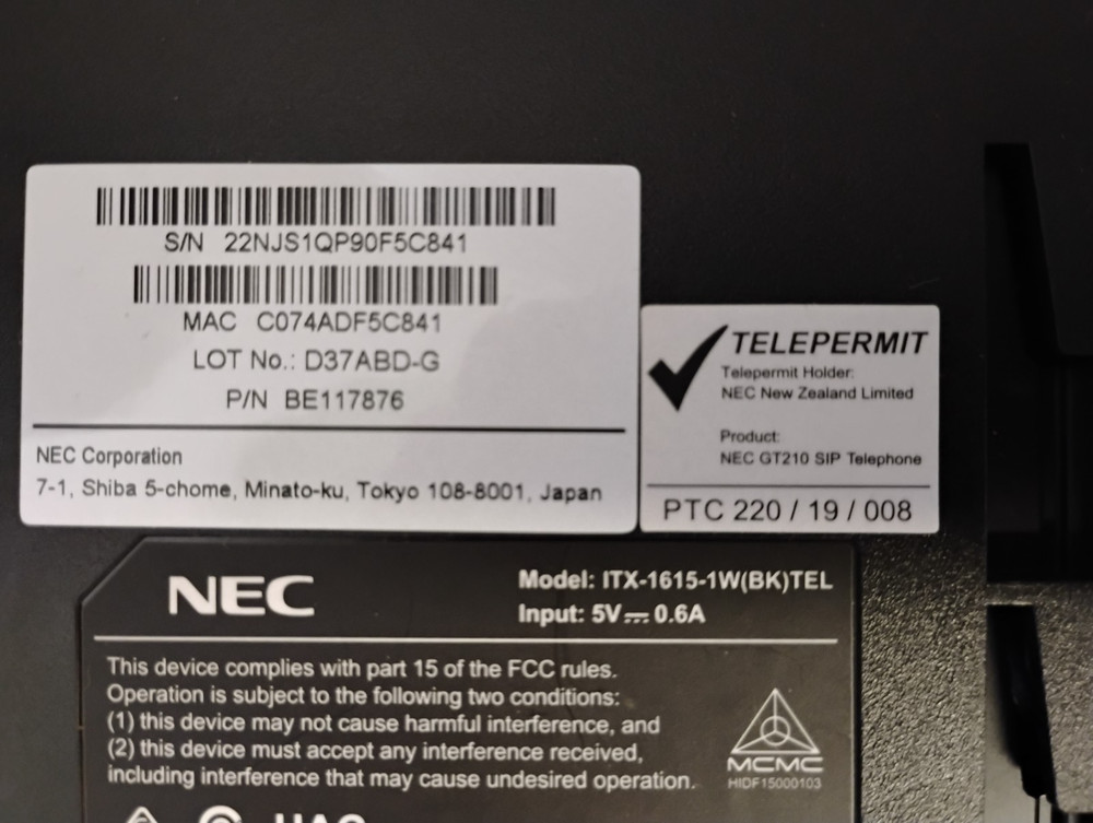 NEC ITX-1615-1W(BK)TEL