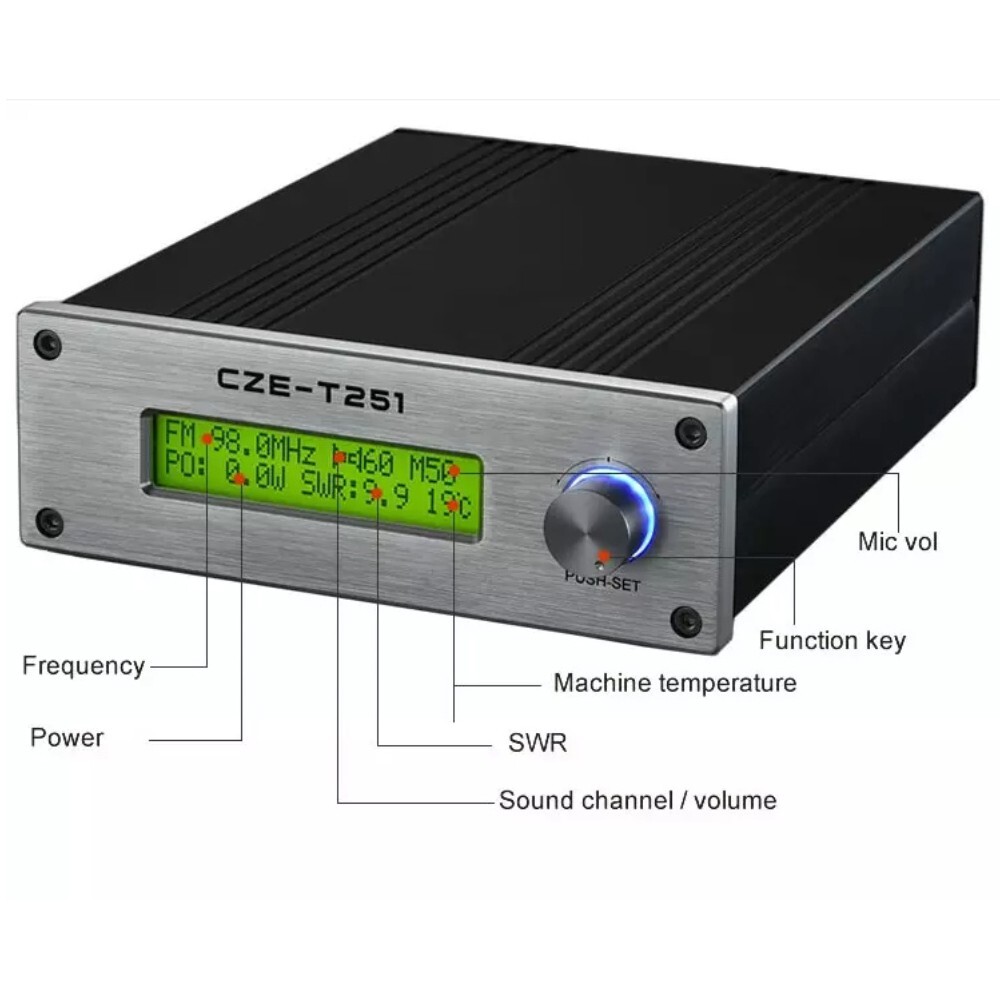 25W FM Radio Transmitter Broadcast Wireless Stereo Station CZE-T251