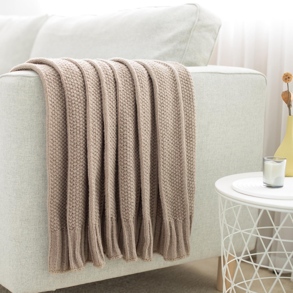 Knit Throw Blanket for Couch 50" X 60", Soft Cozy Stripe Pattern Cable Knitte...