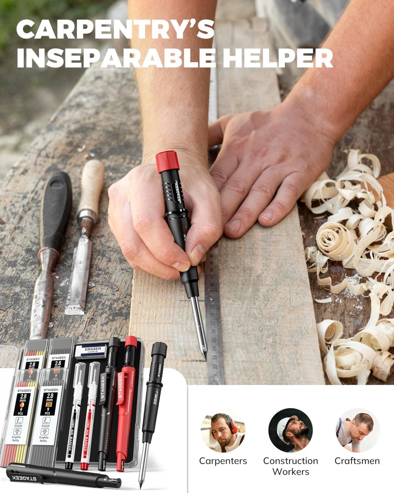 2 Pack Carpenter Pencils with Sharpener, Mechanical Carpenter Pencils